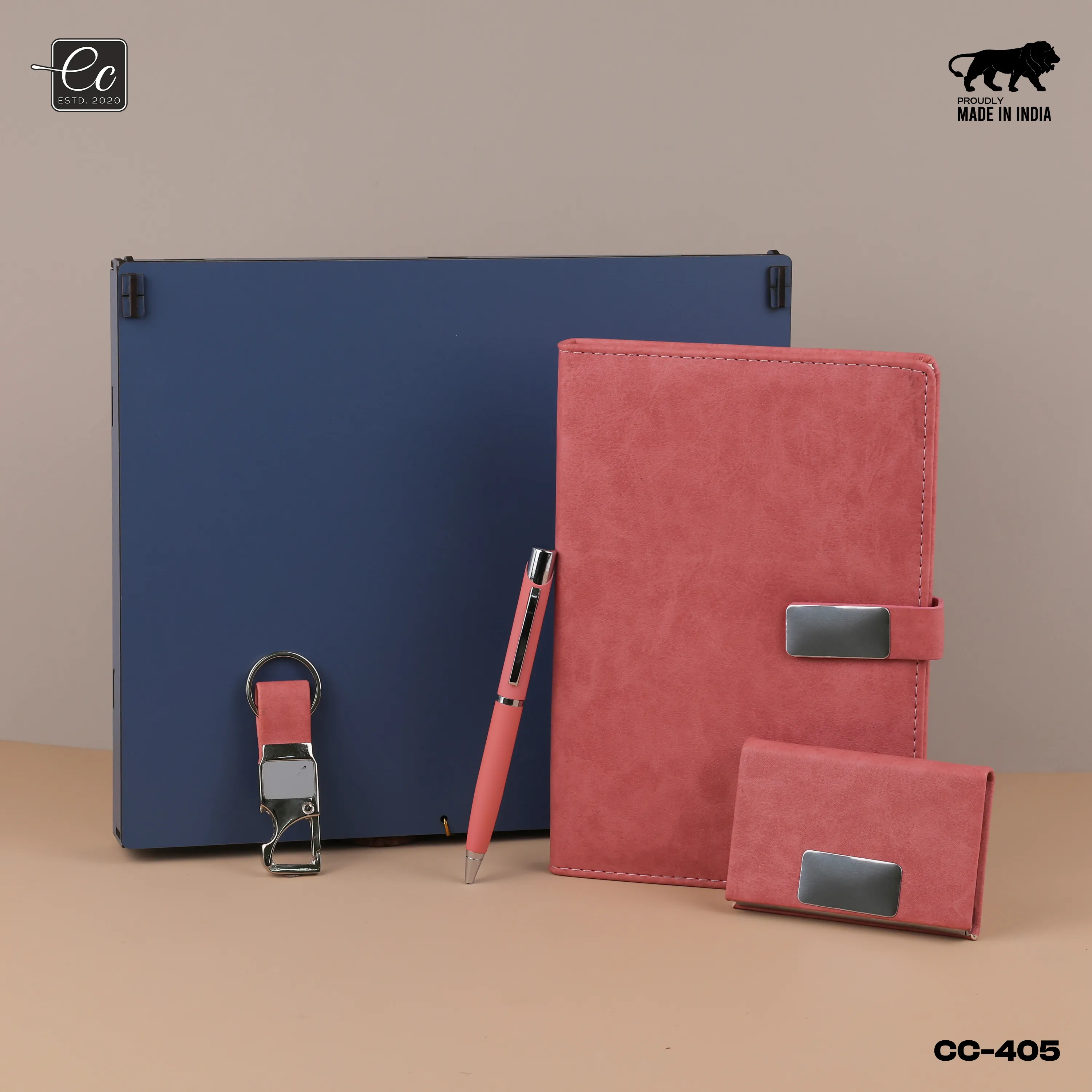 4 in 1 Corporate Gift Set includes Personalized Diary, Pen, Card Holder & Keychain